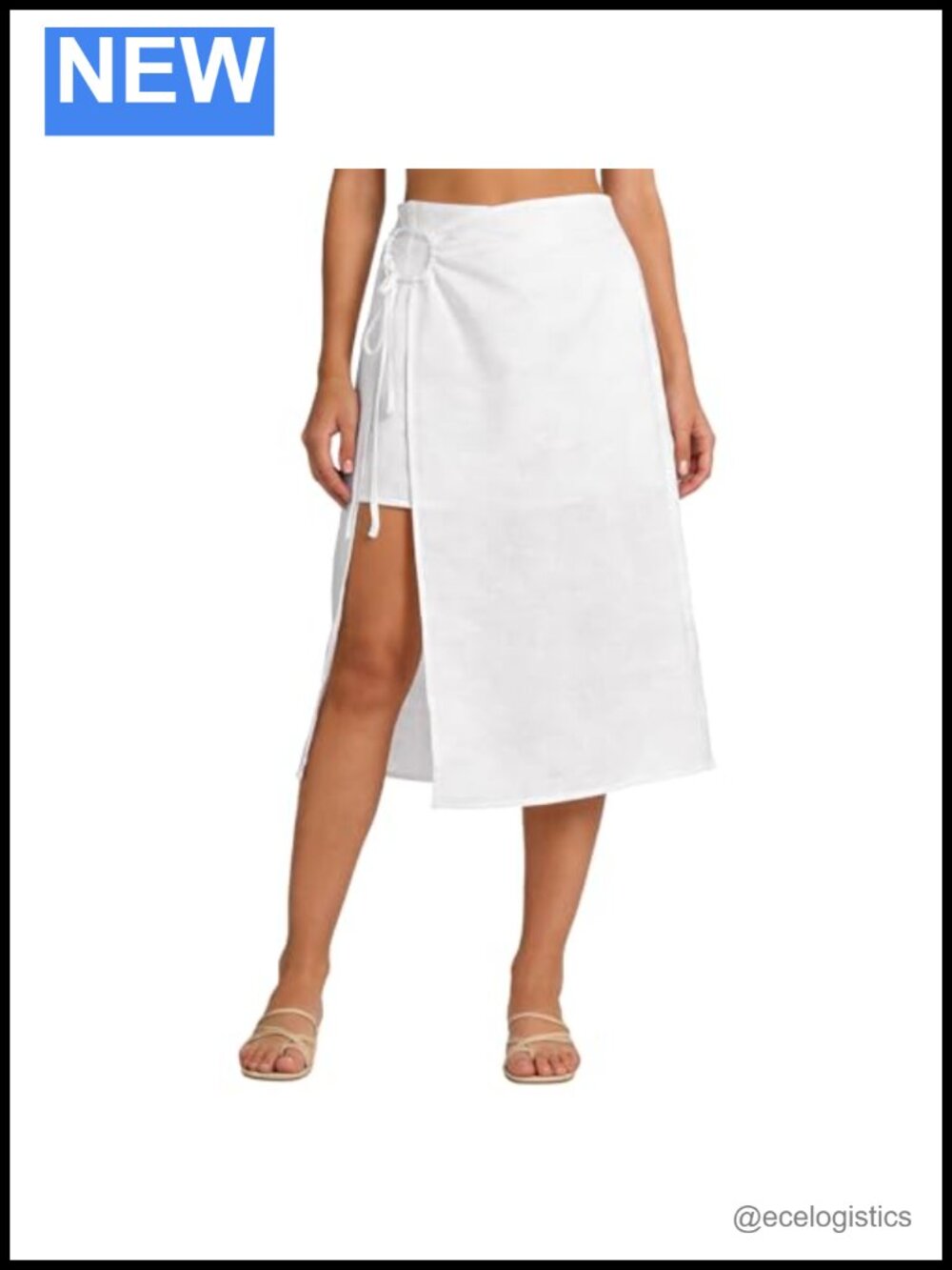 100% Linen High Slit Wrap Midi Skirt High Waist